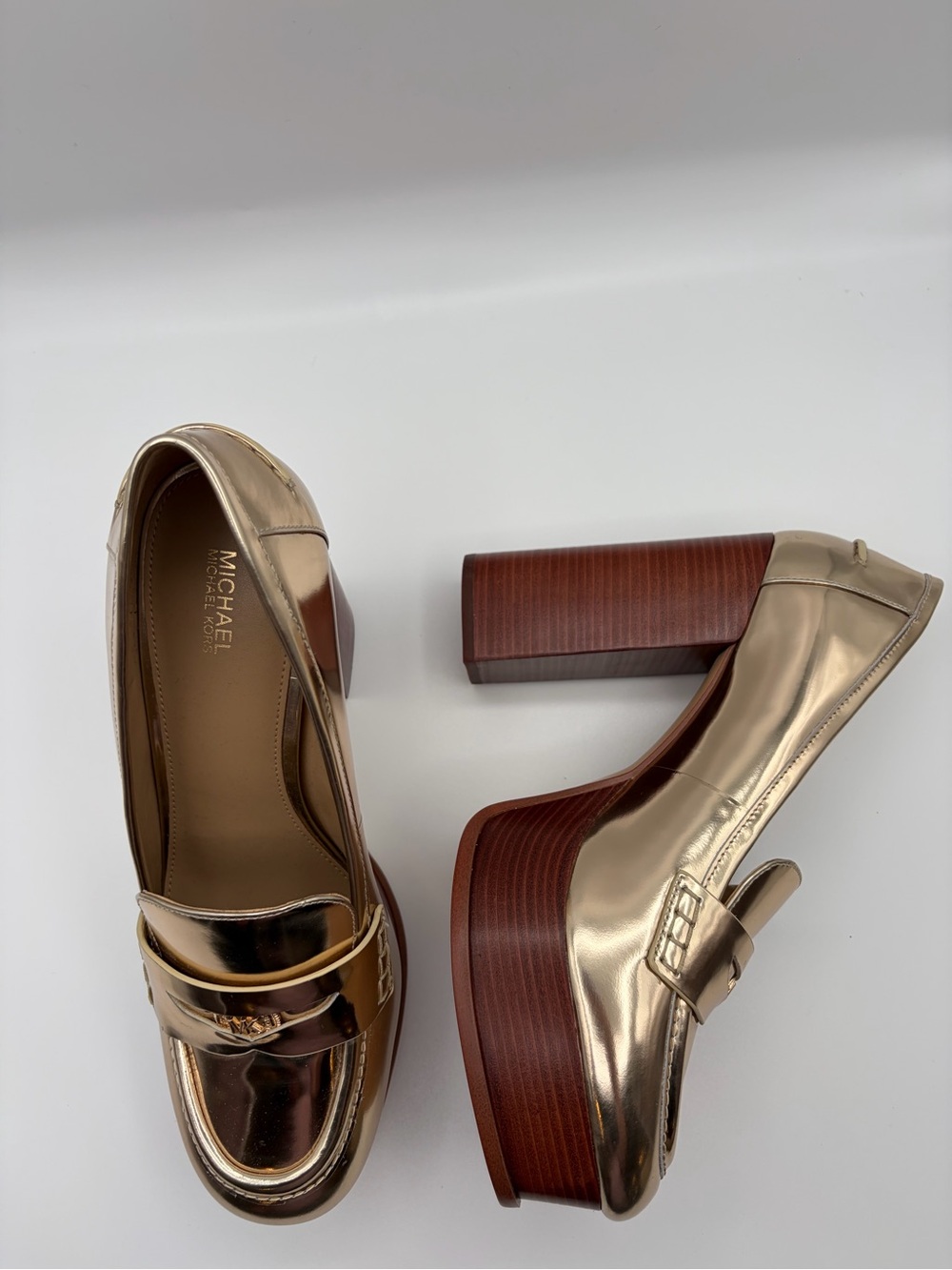 Michael Michael Kors Eden Loafer Pumps Pale Gold Metallic Leather Size 10 - Picture 2 of 11